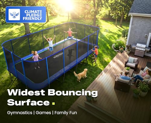 Zupapa 2500LBS Weight Capacity Rectangle Trampoline 13x23FT Outdoor Square Gymnastics Trampolines with 10-Year Quality Assurance for Kids Adults Large Commercial Grade Rectangular Pro Trampoline