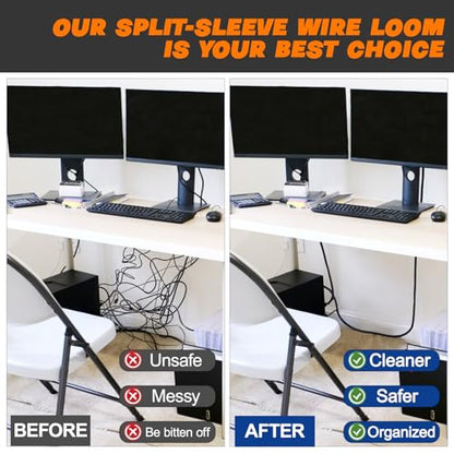 Split Braided Sleeve Cable Management Wire Loom Cord Covers for High-Temperature Automotive Harness and Home Cable Management, 12ft - 1 inch Self-Wrapping Tubing Cord Protector - size: 1"-12 Feet