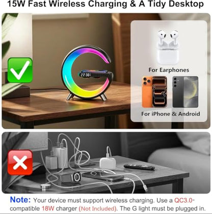 5 in 1 LED Table Lamp with Wireless Charging Bluetooth Speaker - color: Black, Large