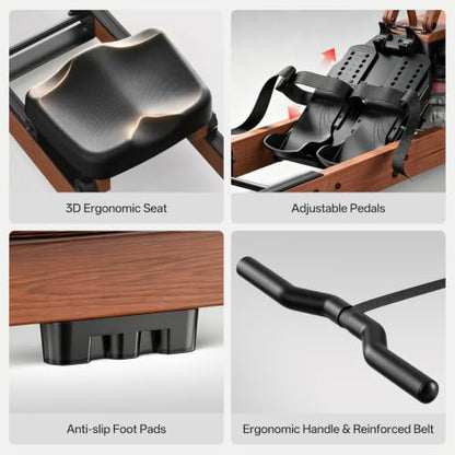 JOROTO Water Rowing Machines for Home, Foldable Rowing Machine with 400LBS Weight Capacity, Dedicated Monitor & Bluetooth APP, Large Water Tank & Comfortable Seat for Immersive Water Rower
