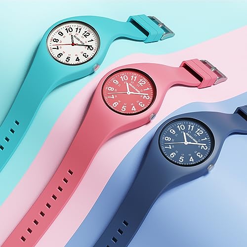 GOLDEN HOUR Waterproof Sports Analog Unisex Watches for Nurse Medical Professionals, Students - Military Time Glowing Easy to Read Dial, Jelly Silicone Strap - color: pink/pink