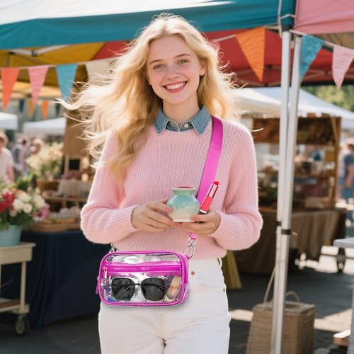 FODOKO Wristlet wallets for Women RFID crossbody bags with 4 Zippers - color: Clear-rose