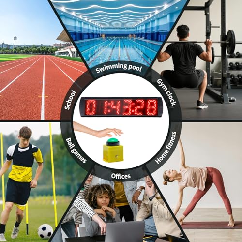 5 Inch 6-Digit LED Race Timer, Running Event Gym Timer for Countdown/Count Up, 12/24 Hour Real Time, Stopwatch with Remote Control, Portable Large Wall Clock（Button） - style: button