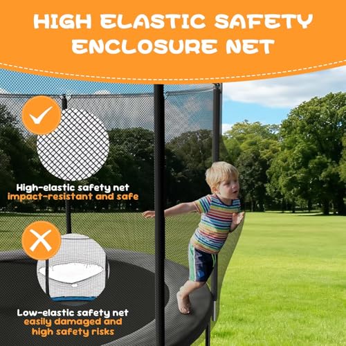 Trampoline Outdoor 8FT 10FT 14FT, Recreational Trampolines with Enclosure and Ladder, Anti-Rust Trampolines for Kids and Adults, ASTM Approval - size: 10FT