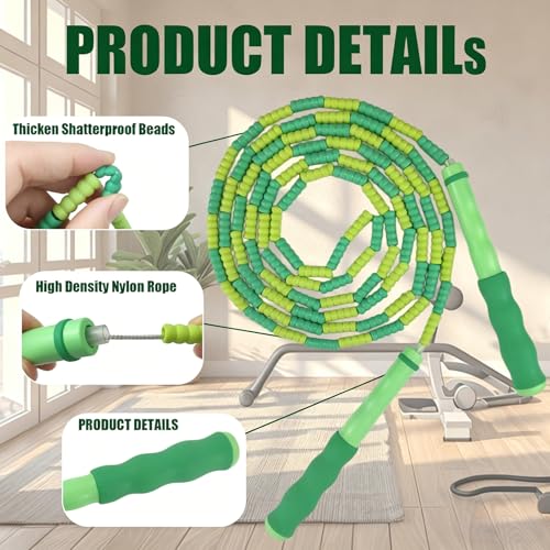 2PCS Jump Rope, Adjustable Length Skipping Rope, Tangle Free Jumping Ropes Segmented Soft Beaded Skipping Ropes for Men & Women Exercise - color: purple+green
