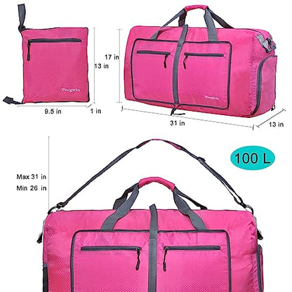 Woogwin Travel Duffel Bag Large Foldable Waterproof Overnight Bag for Beach Swim Bags Pool Sports Gym - color: 100L Rose