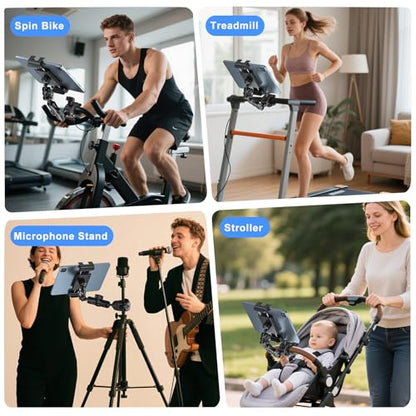 PLDHPRO Tablet Mic Music Holder for iPad Clamp Mount Stand, Microphone Tripod Treadmill Stroller Spin Bike Exercise Handlebar Accessories Compatible iPhone iPad Galaxy Tab 5.5-14.6'' Phones Tablets - size: 6.1 in Arm