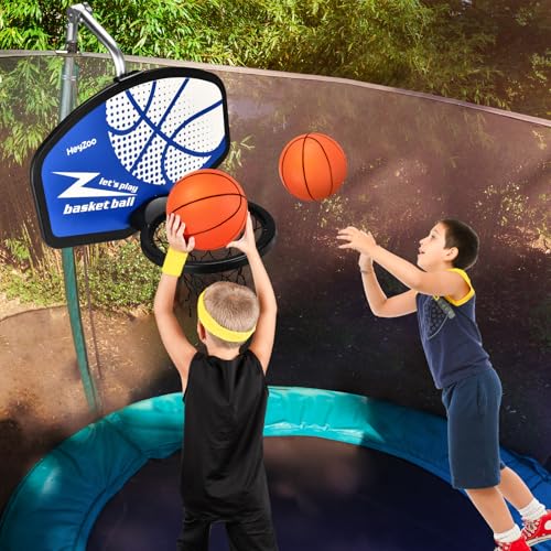 Trampoline Basketball Hoop, with Pump and Mini Balls, Easy to Assemble， Accessory of Trampoline - color: Blue