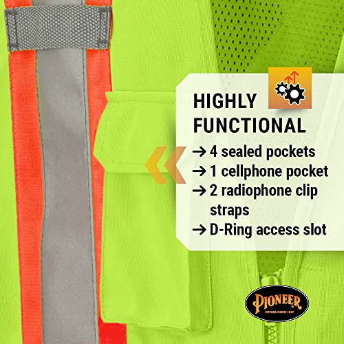 Pioneer Hi Vis Tear-Away Mesh Back Safety Vest for Men - Reflective Tape, 4 Pockets - Construction, Traffic, Security - Yellow - color: Hi-vis Yellow/Green, size: X-Large