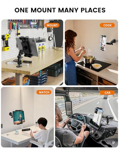 OHLPRO Heavy Duty Drill Base Tablet Mount for Truck Dashboard - Permanent Screw Down iPad Car Holder for Semi Trucks, Vans & Commercial Vehicles, Fits 5-17 Inch Devices, 360° Rotating Adjustable Arm - size: Standard Arm