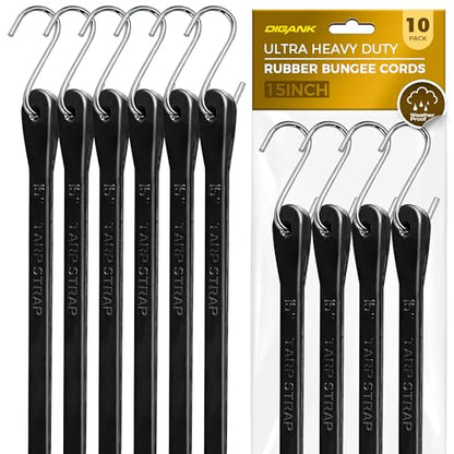 Bungee Cords with Hooks 15" 10 Pack Heavy Duty - 180 lbs - size: 15" long*10Pack