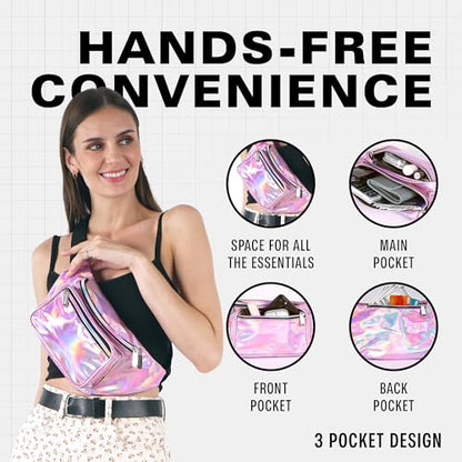 SoJourner Waterproof Holographic Fanny Pack, Pale Pink - color: Holographic Pale Pink