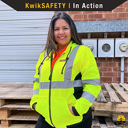 KwikSafety Women's Fleece Safety Hoodie Class 3 ANSI OSHA PPE - color: Yellow, size: Medium