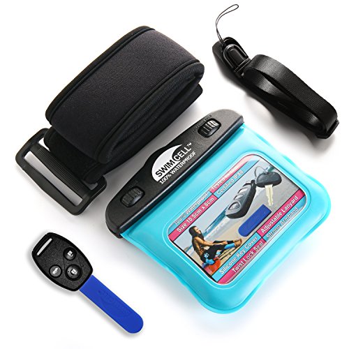 SwimCell Waterproof Key Pouch for Swimming with Armband & Lanyard - Blue - color: Blue, size: Key Case 3 x 4 inches
