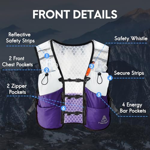 Haimont 5L Trail Running Hydration Vest with Soft Flasks - color: Purple, size: Medium