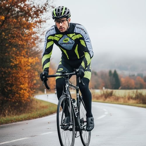sponeed Men's Cycling Jersey Full Sleeve Riding Wear Long Sleeve T Shirts Pants - color: Fleece Green, size: X-Large