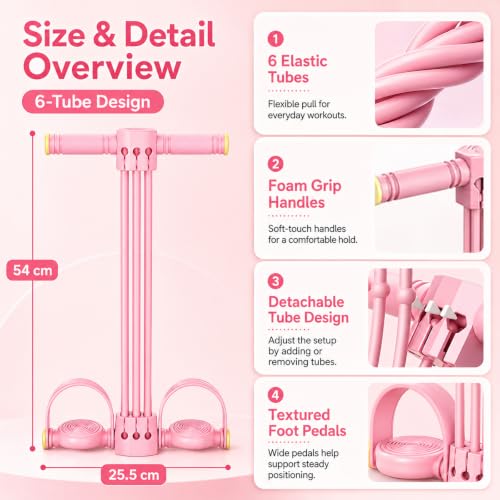 Adjustable 6-Tube Pedal Resistance Band with Handle, Detachable Natural Rubber Foot Pedal Resistance Band for Full Body Home Workout, Abdomen Waist Arm Leg Training and Fitness Gift