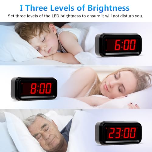 Digital Alarm Clock Battery Operated with LED Display for Bedrooms, Long Battery Life for 12 Months, 3 Brightness Adjustable, 12/24 Hour, Snooze, Black Case with Red Digits - color: Black-red