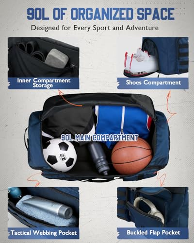 Gonex 90L Large Duffel Bag, Convertible Travel Sports Duffle - color: Dark Blue, size: 90L