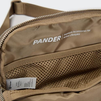 Pander Nylon Fanny Pack Belt Bag for Women with 5 Zipper Pockets - color: Gray Brown