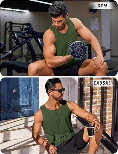 PINSPARK Men's UPF 50+ Quick Dry Tank Tops Athletic Muscle Tee - color: Army Green, size: XX-Large