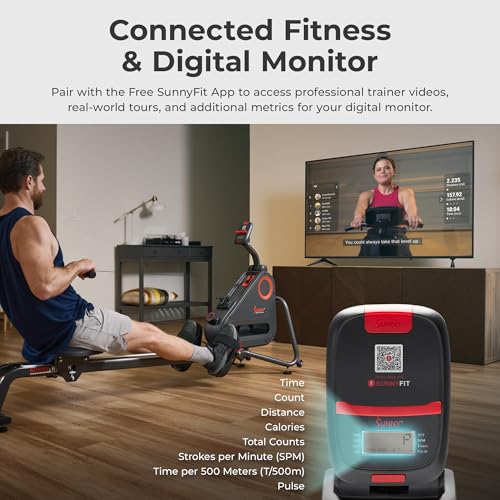 Sunny Health & Fitness Smart Magnetic Rowing Machine, Full-Body Workout