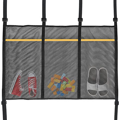 Trampoline Shoes Bag, 3 Pouch Storage Mesh Bag Trampoline Shoe Holder,Indoor Household Item Fitness Shoes Organizer, Trampoline Item Storage Accessories Equipment Bag, black