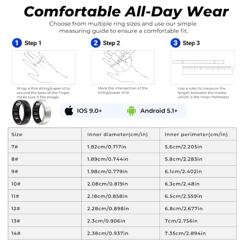 Smart Ring Wearable Health Metrics Monitor, Silver, Size 8 - color: Silver, size: 8