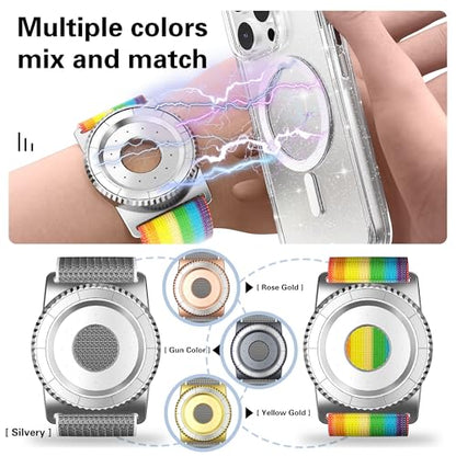BAISRKE Magnetic Running Phone Holder Wrist Armband for Magsafe Case iPhone & Android - 360° Rotatable Phone Grip (Rainbow & Gunmetal, Regular (fits Wrist/Armband up to 9") - color: Rainbow & Gunmetal, size: Regular (fits Wrist/Armband up to 9")