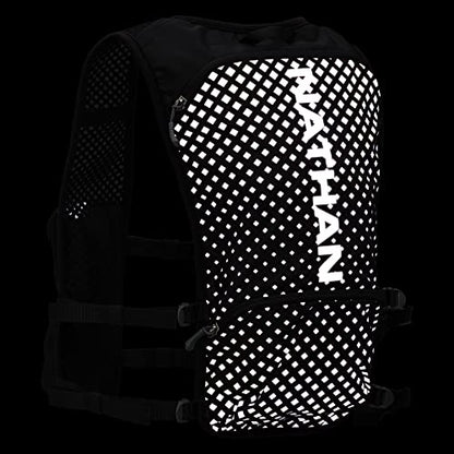 Nathan Hypernight QuickStart 2.0 4 Liter Hydration Pack w/ 1.5L Bladder, Reflective to Be Seen at Night, Front Water Bottle Pockets, Moisture Wicking, Unisex - style: Black/Geo Print