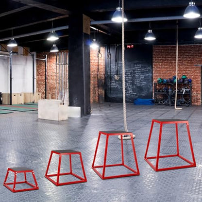 12"/18"/24"/30" Plyometric Jump Box, Heavy-Duty Steel Plyo Box with Rubber Pad, Versatile Workout Bench Training for Home Gym Equipment, Exercise Step Platform, Conditioning Strength Training - size: 12+18+24+30 Inch