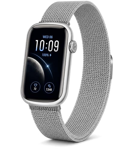 MorePro Health Fitness Tracker, 24/7 Heart Rate Monitor with Blood Pressure, Blood Oxygen, Sleep Tracking, IP68 Waterproof Activity Trackers with Step Counter, Compatible with iOS Android - color: Milanese Silver
