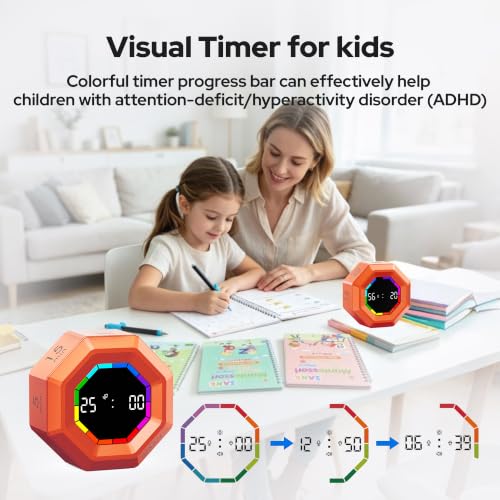 Visual Timer for Kids Kitchen Timer Pomodoro Magnetic Visual Countdown - color: Orange