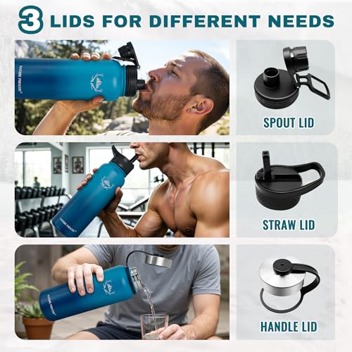 NATURE PIONEOR 40 oz Insulated Water Bottle with Carrier Bag & 3 Lids - color: Malachite Blue, size: 40 Ounces