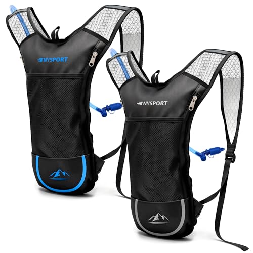 Lightweight 2 Pack Hydration Backpack with 2L Water Bladder for Hiking - color: Black