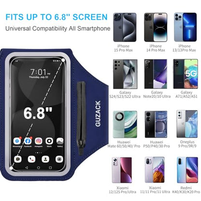 GUZACK Running Armband with Key Pockets & Card Slot, Up to 6.9", Medium - color: Navy Blue (Up to 6.9"), size: M