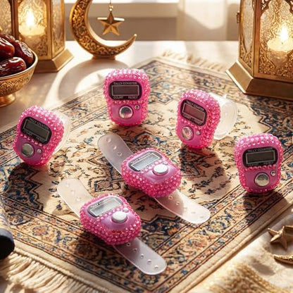 Simgoing Electronic Finger Clicker Counter, Rhinestones Tally Tasbeeh Counter Gifts for Prayer Islamic Golf Counting Goods Lap Knitting Bling Accessories - color: Pink