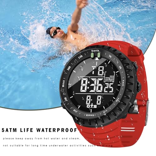 PALADA Men's Digital Sports Watch Waterproof Tactical Watch with LED Backlight Watches for Men - color: Red