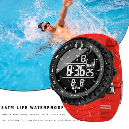 PALADA Men's Digital Sports Watch Waterproof Tactical Watch with LED Backlight Watches for Men - color: Red