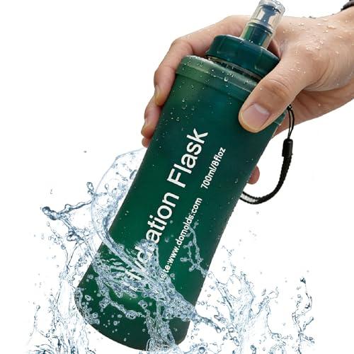 AXEN Collapsible Water Bottle with Filter for Hiking Travel, 700ml Green