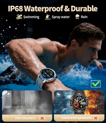 TX7 Luxury Smart Watch for Men, 1.43" AMOLED Display Fitness Tracker, 100+ Sports Mode/Sleep Monitor/IP68 Waterproof Mens Smartwatches, Military Smart Watch for Android iOS, Sliver Blue