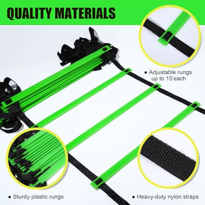 Teenitor Agility Ladder Speed Ladder Training Ladder for Soccer, Speed, Football Fitness Feet Training Carry Bag Agility Training Equipment 13 rungs, 23 feet - color: Green