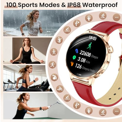 Smart Watches for Women, 1.27'' Smart Watch (Answer/Make Calls) Compatible with iPhone/Android Phones, IP68 Waterproof Fitness Tracker Watch with Sleep Monitor,100+ Sports Modes (Red) - color: Red