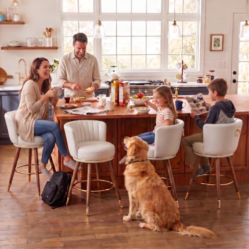 SeekFancy 24 Inch White Leather Swivel Counter Bar Stools Set of 4 - color: White, size: 24" Counter Height-4 Pieces