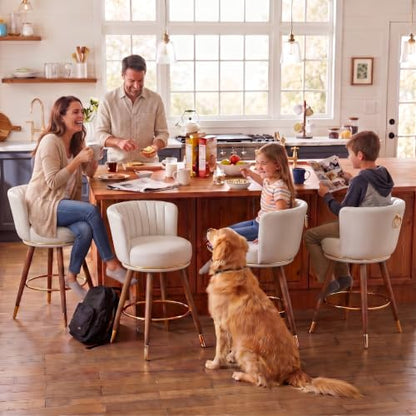 SeekFancy 24 Inch White Leather Swivel Counter Bar Stools Set of 4 - color: White, size: 24" Counter Height-4 Pieces