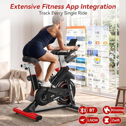 pooboo Magnetic Exercise Bike, Indoor Stationary Bicycle for Home with App - color: Magnetic-Red