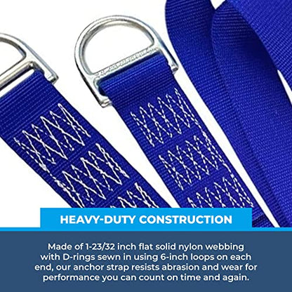 Rock-N-Rescue Professional Nylon Web Anchor Strap - Safety-Rated D-Ring Configuration, Heavy-Duty Fall Protection Equipment, Multiple Lengths 36-180 Inch, Industrial Safety Gear - size: 36"