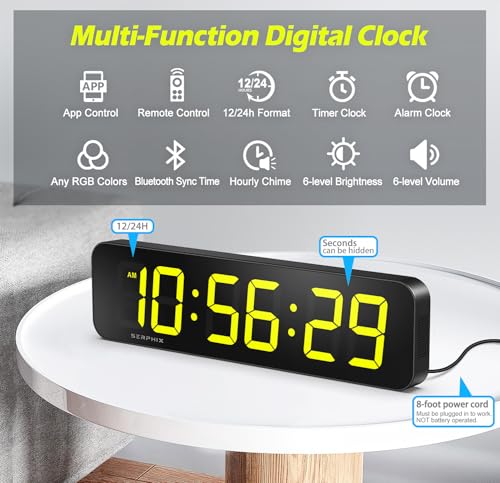 15.2" Digital Wall Clock with App & Remote Control, Customizable RGB Colors