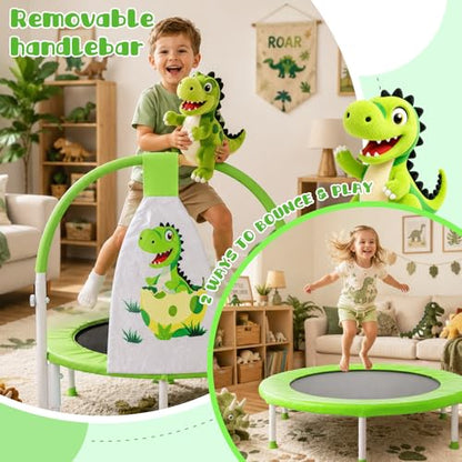 ZCMHAXJ 36" Toddler Trampoline, 3FT ASTM Certified Foldable Mini Trampoline for Kids with Animal Pattern, Kids Trampolines Indoor with Foam Handle, Gifts for Boys&Girls - color: Dinosaur