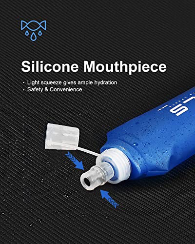 WRELS TPU Soft Flask Lightweight Portable Reusable Water Bottle,BPA Free Collapsible Flask for Hydration Pack in Running Hiking Cycling and Marathon - color: 250ml/8.45oz-2 Pack-Dark Blue